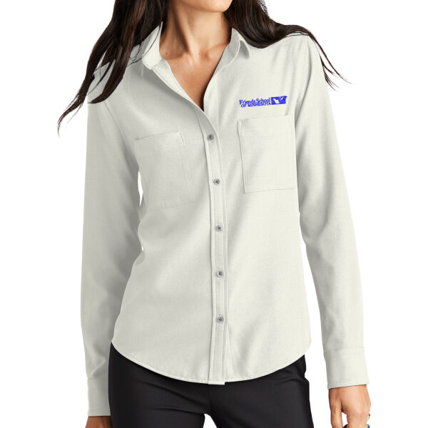 Mercer+Mettle Tailored Stretch Crepe Long Sleeve Camp Blouse  - Embroidered Logo Thumbnail