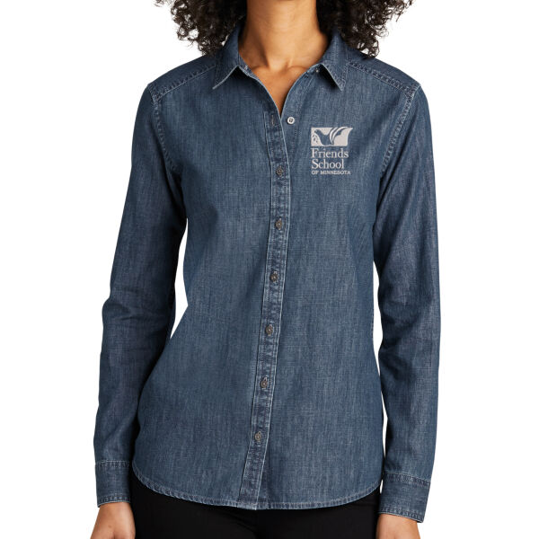 Port Authority Tailored Long Sleeve Perfect Denim Shirt  - Embroidered Logo Thumbnail
